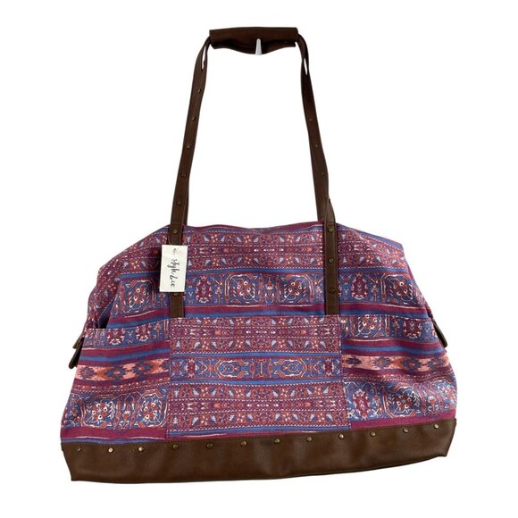 Style & Co Bohemian Vintage-Style Weekend Travel Bag With Colorful Pattern & Lea - Picture 1 of 16